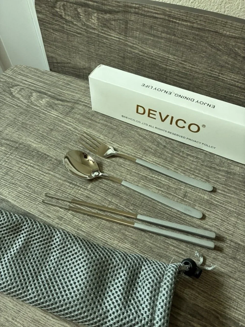 Device Travel Utensils Set 4 Piece Stainless Steel Set - Fork, Spoon, Chopsticks